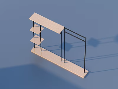 Wooden And Black Metal Storage Shelf With Multiple Shelves Top Board And Bottom Tray 3d model