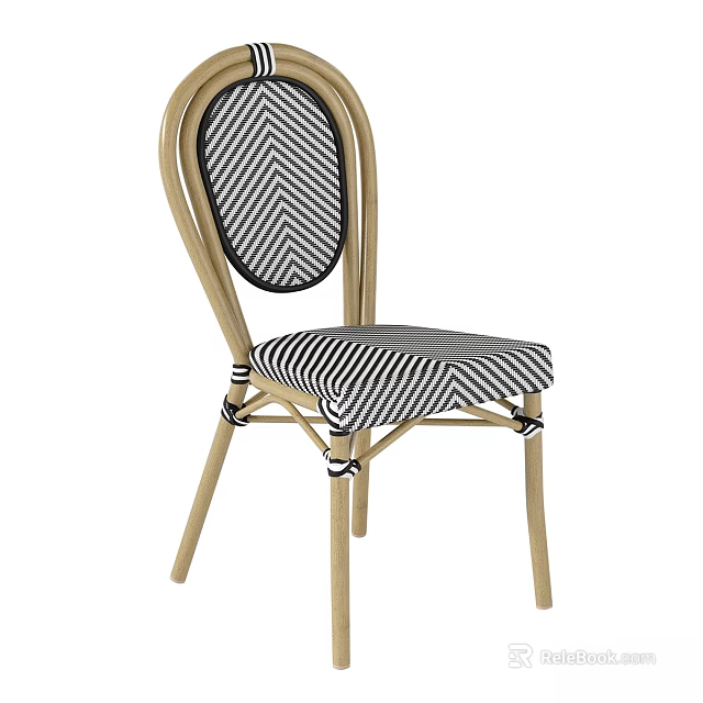 Stylish Single Chair Featuring Black White Chevron Pattern Light Wooden Frame And Upholstered Seat 3d model 