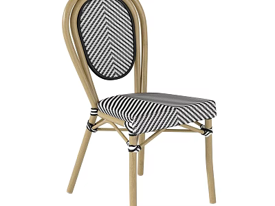 Stylish Single Chair Featuring Black White Chevron Pattern Light Wooden Frame And Upholstered Seat 3d model