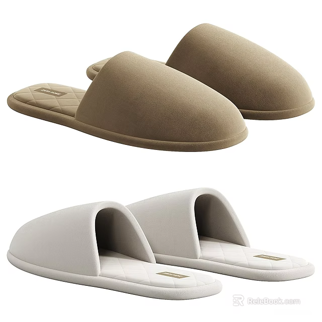 Beige And White Indoor Slippers With Soft Quilted Design For Comfortable Wear 3d model 