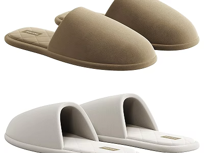 Beige And White Indoor Slippers With Soft Quilted Design For Comfortable Wear 3d model