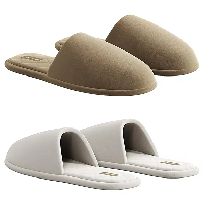 Beige And White Indoor Slippers With Soft Quilted Design For Comfortable Wear 3d model