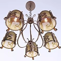 Vintage Metal Chandelier With Five Decorative Glass Shades And Intricate Patterns