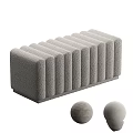 Gray Textured Fabric Ottoman Stool With Vertical Stripes And Matching Decorative Balls For Living Room