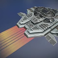 Futuristic Sci Fi Spaceship With Metallic Structure And Thruster Flames