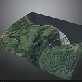 Aerial View Of Dam Structure Surrounded By Green Forest And Water Reservoir