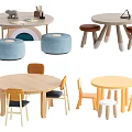 Round Wooden Children's Table With Colorful Chairs And Stools For Kids
