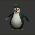 Cute Cartoon Style Penguin With Red Crest Black White Body And Red Feet