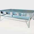 Silver Metallic Functional Table With Multiple Compartments And Glass Lower Shelf For Home Use 3d model