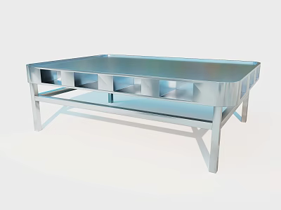 Silver Metallic Functional Table With Multiple Compartments And Glass Lower Shelf For Home Use 3d model