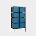 Modern Black Frame Storage Cabinet With Blue Storage Compartments And Multiple Tiers 3d model
