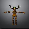Wooden Reindeer Character With Branch Antlers Green Decorations And Outstretched Limbs