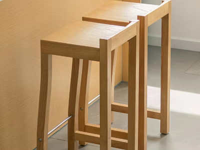 Wooden Bar Stools With Simple Design In Modern Interior Near Wall And Natural Light 3d model