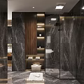 Modern Bathroom Interior With Marble Smart Toilet Vanity And Lighting