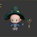 Cute Cartoon Character With Blue Hat Blue Cloak And Magic Staff With Blue Gem