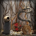 New Chinese Window Dry Branch Window Background 3d model