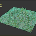 Square Shaped 3D Terrain Model With Green Vegetation And Rocky Texture 3d model