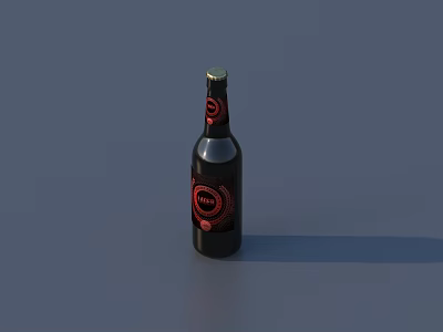 Stylish Black RIO Liqueur Bottle With Red Circular Pattern On Gray Background 3d model