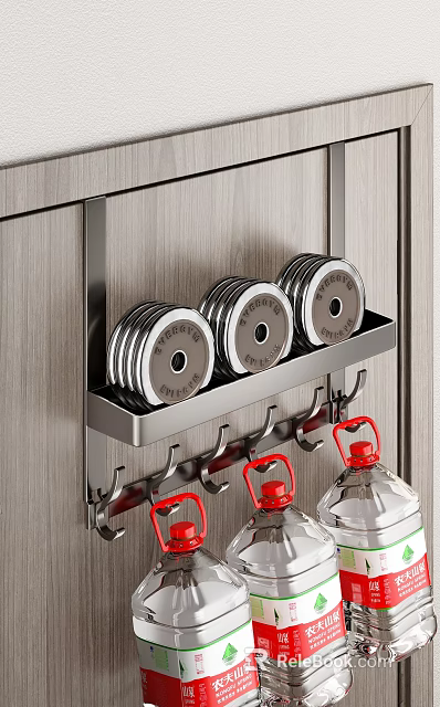 Stainless Steel Hook Rack Holding Dumbbell Plates and Hanging Water Bottles 3d model 