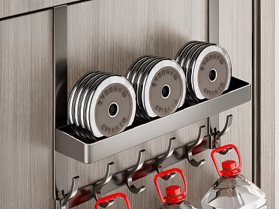 Stainless Steel Hook Rack Holding Dumbbell Plates and Hanging Water Bottles 3d model