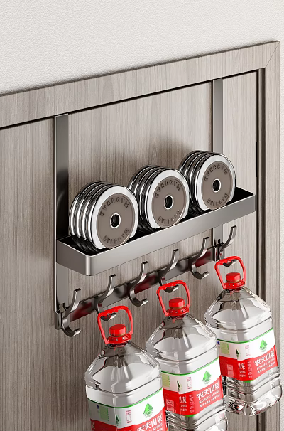 Stainless Steel Hook Rack Holding Dumbbell Plates and Hanging Water Bottles 3d model