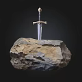 Ancient Sword With Wooden Hilt Embedded In Large Stone Structure 3d model