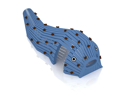 Blue Fish Shaped Playground Equipment With Brown Bumps For Children's Play Area 3d model