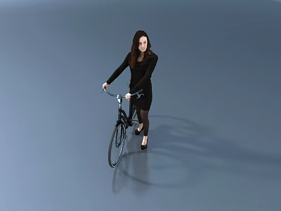 Woman In Black Outfit Riding Bicycle On Blue Background Simple Setting 3d model