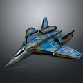 3D Model Fighter Jet With Blue Yellow Metallic Texture And Detailed Design
