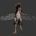Detailed 3D Bird with Crest Open Wings Yellow Legs and Long Beak