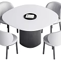 Modern Round White Dining Table Set With Black Center And Four White Chairs 3d model
