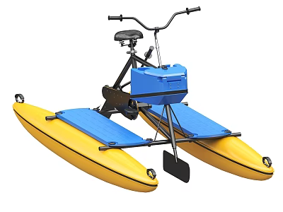 Water Bicycle With Yellow Floats Blue Storage Box And Black Handlebars 3d model