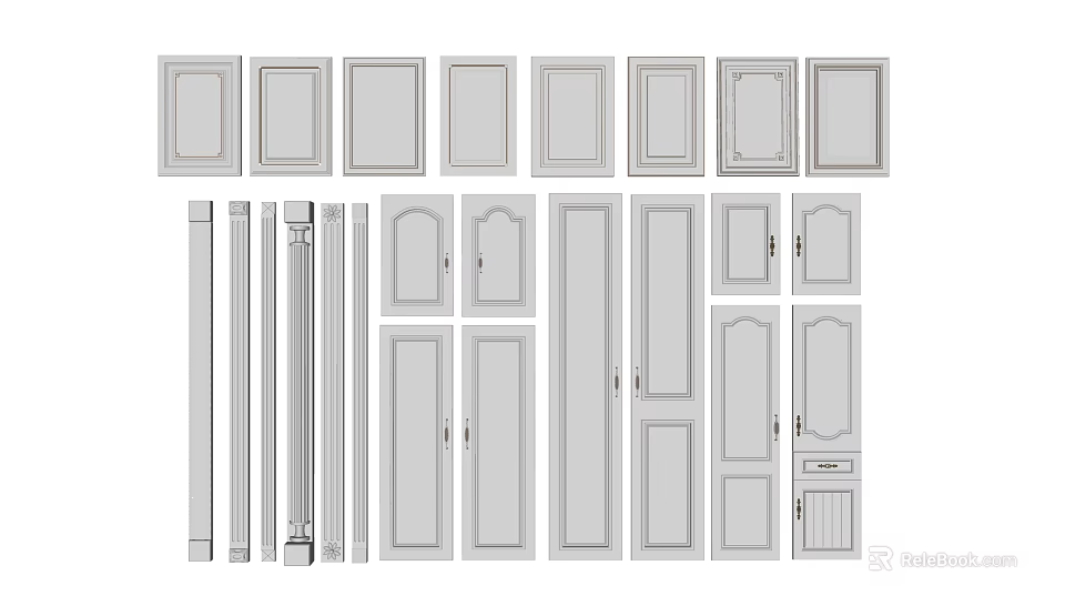 Various Kitchen Cabinet Door Designs With Different Styles And Trim Elements 3d model 