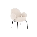 Modern White Plush Dining Chair With Round Armrests And Black Metal Legs