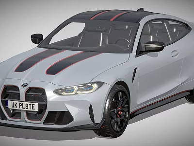 White BMW M Coupe with Black Red Stripes Sporty Design and Black Wheels 3d model