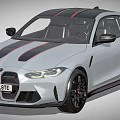 White BMW M Coupe with Black Red Stripes Sporty Design and Black Wheels