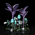 Artistic Decorative Display Featuring Dandelion Sculptures White Deer And Green Plants