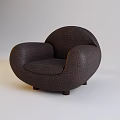 Dark Brown Textured Fabric Single Seater Sofa With Rounded Armrests And Wooden Legs