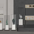 Modern Display Shelves With Glass Cases Illuminated Bases For Artwork