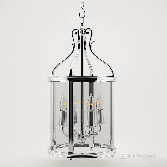 Modern Metal Frame Chandelier With Glass Shade And Candle Style Bulbs 3d model 