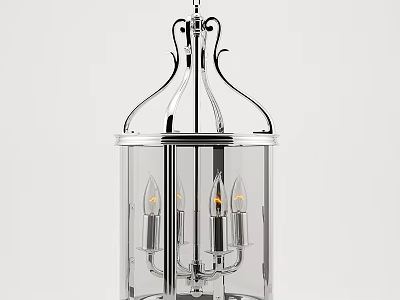 Modern Metal Frame Chandelier With Glass Shade And Candle Style Bulbs 3d model
