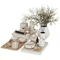 Modern Minimalist Ornamental Decor Set With Vase Branches Candles Trays Diffuser Sticks Books And Bowls