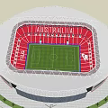 Australia Stadium Interior With Red Seats And Green Football Field