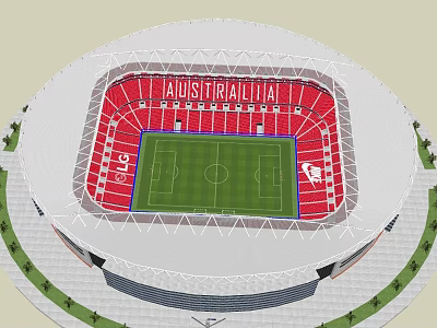 Australia Stadium Interior With Red Seats And Green Football Field 3d model