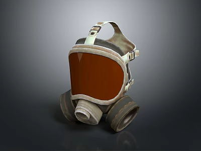 Safety Gas Mask With Brown Face Shield And Filter Canisters Adjustable Straps 3d model