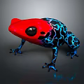 Vibrant Red Head Blue Body Frog With Intricate Black Patterns 3d model