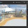 Kindergarten Outdoor Playground Featuring Slide Climbing Equipment Canopy Trees And Wooden Tiled Flooring