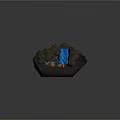 Cartoon Mine Scene With Glowing Blue Crystals Orange Mine Carts And Rail Tracks