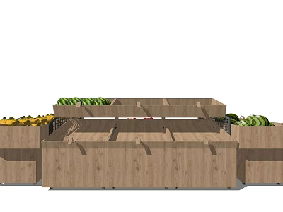 Wooden Display Shelves With Fresh Fruits Bananas And Watermelons 3d model