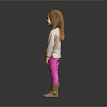 Young Red Haired Girl Wearing Grey Top Pink Pants And Brown Boots On Grey Background